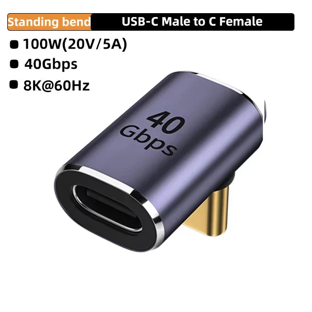 USB4.0 40Gbps OTG type C 90 degree Adapter 100W 5A USB C to Type C Fast Charging Converter USB C Data Adapter For Macbook 8K60HZ