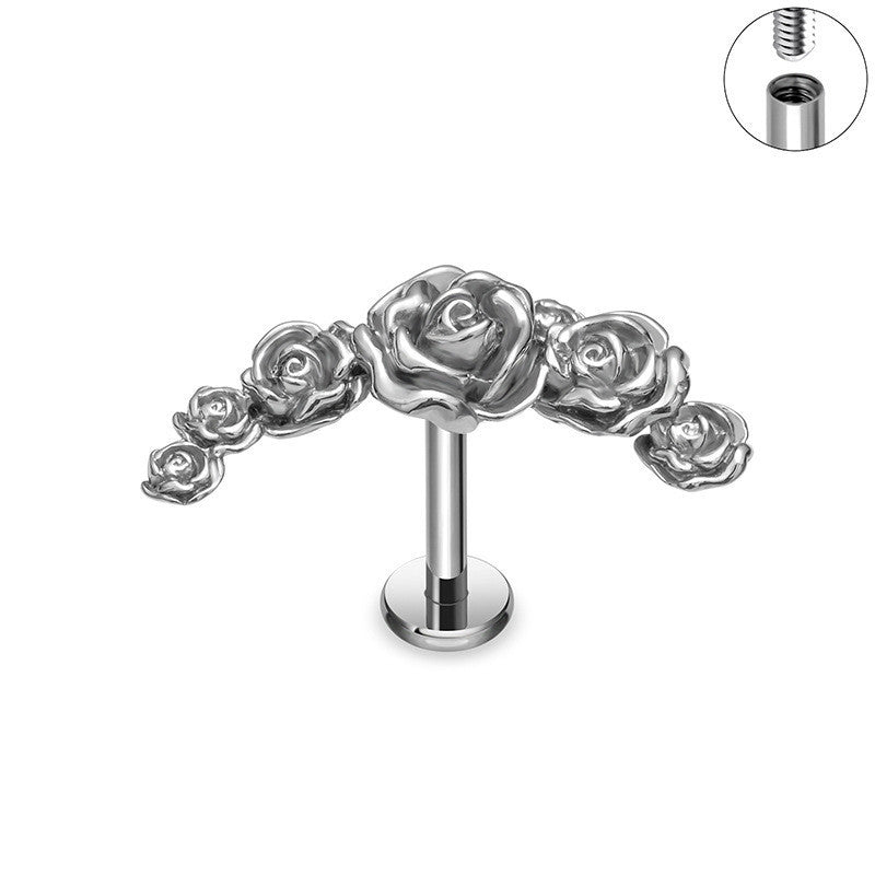 G23 Titanium Alloy Tongue Pin Thread Personality Rose Ear Bone Stud