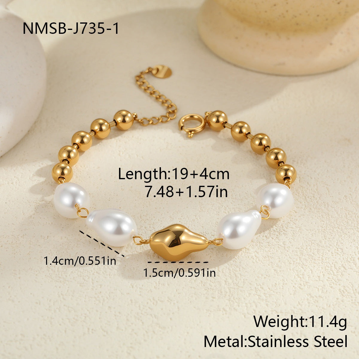 Fashion Heart Shape With Diamond Baroque Pearl Stainless Steel Bracelet