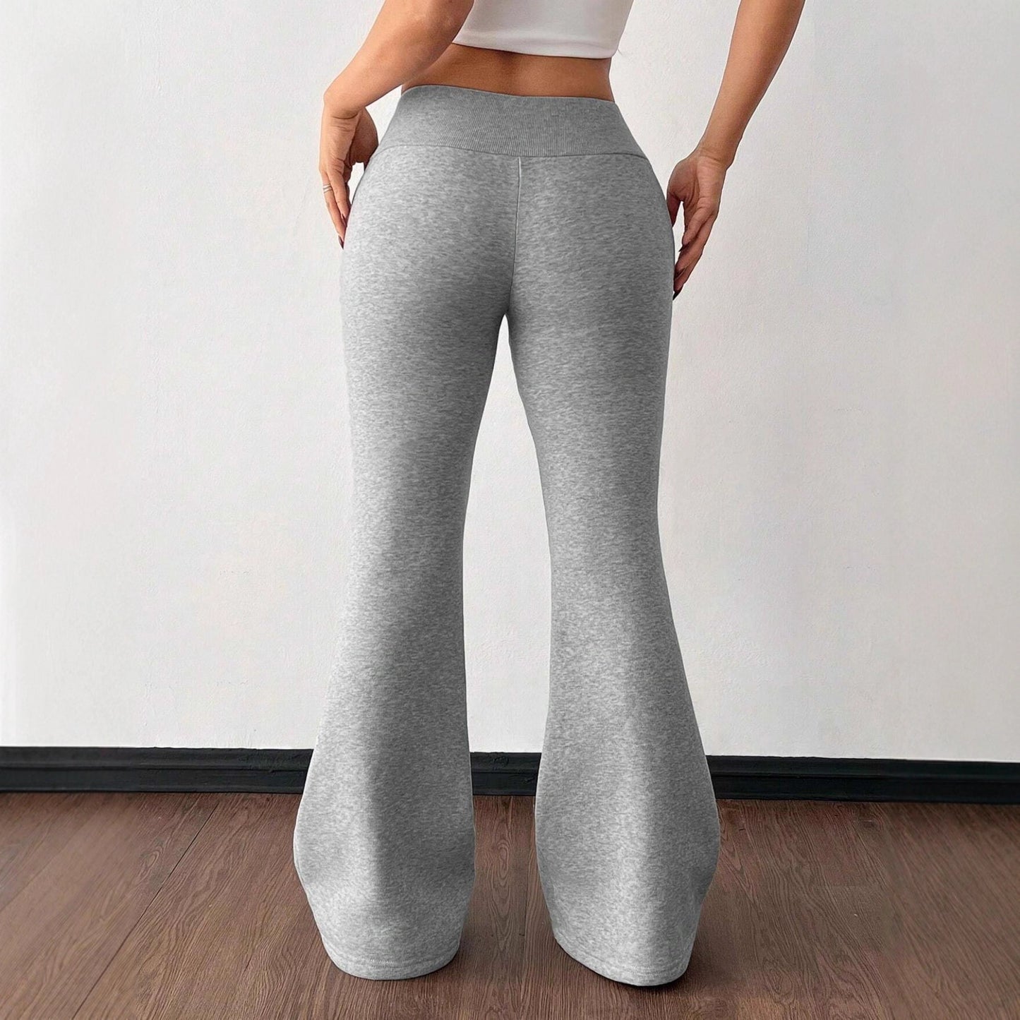 Padded Fleece Trousers High Waist Pure Color Sweatpants