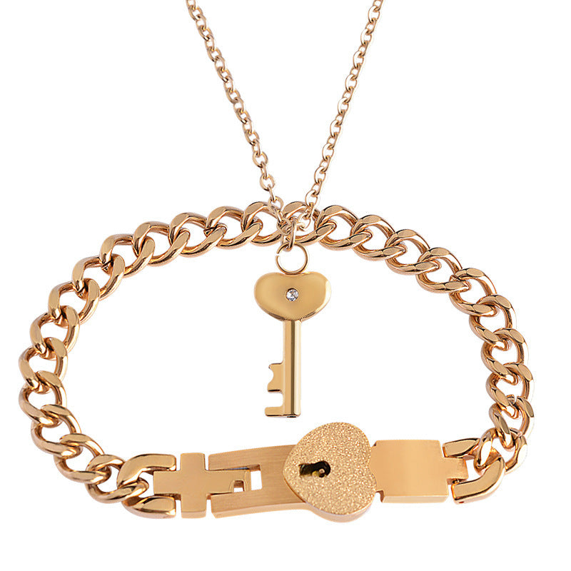 Necklace Bracelet Peach Heart Titanium Stainless Steel Interlocking