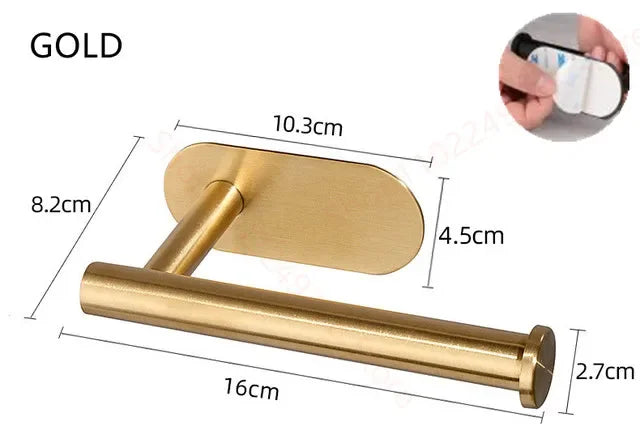 Stainless Steel Paper Holder No-drill Towel Bar Holder Self-Adhesive Toliet Paper Holder Robe Hook Bathroom Hardware Accessories