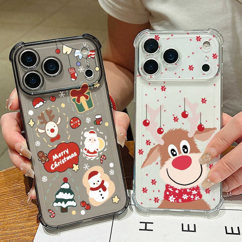 Christmas Tree Elk Phone Case For iPhone Air 17 Pro Max 16 15 Pro Max 14 13 12 Pro 11 Shockproof Soft Silicone Transparent Cover