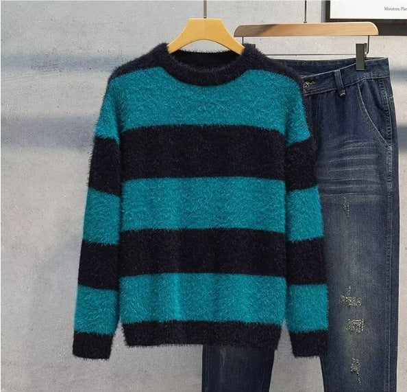 Round Neck Multicolor Design Soft Nuo Sweater Men's Autumn And Winter Lightly Mature Knitwear Loose American Retro Korean Style Coat