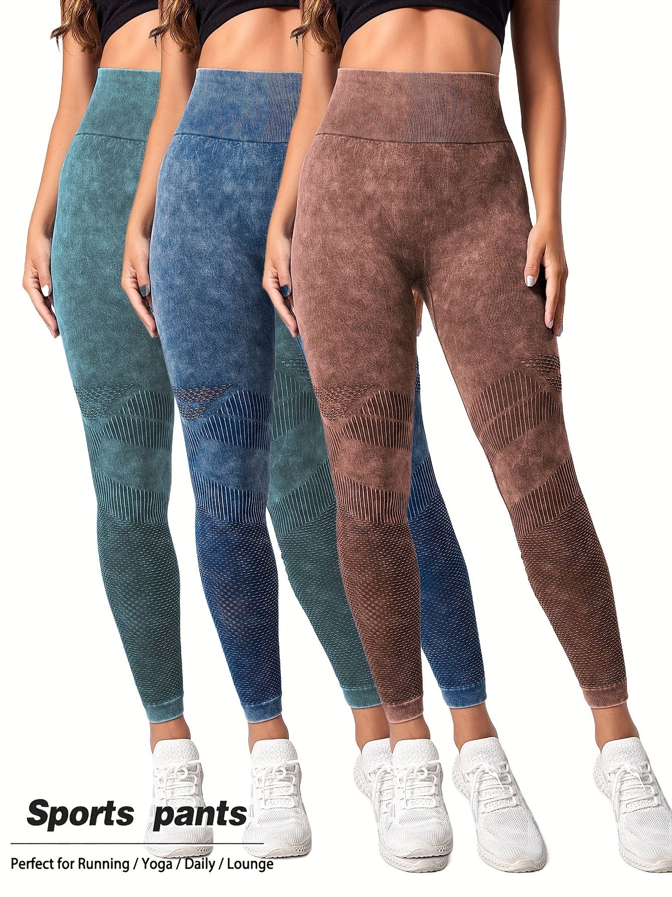 3 Pack Mesh Cut Out Leggings For Women Tights Breathable Workout Tummy Control Pants