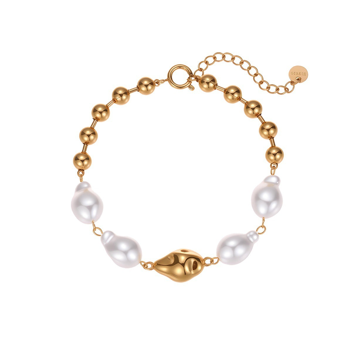 Fashion Heart Shape With Diamond  Baroque Pearl Stainless Steel Bracelet