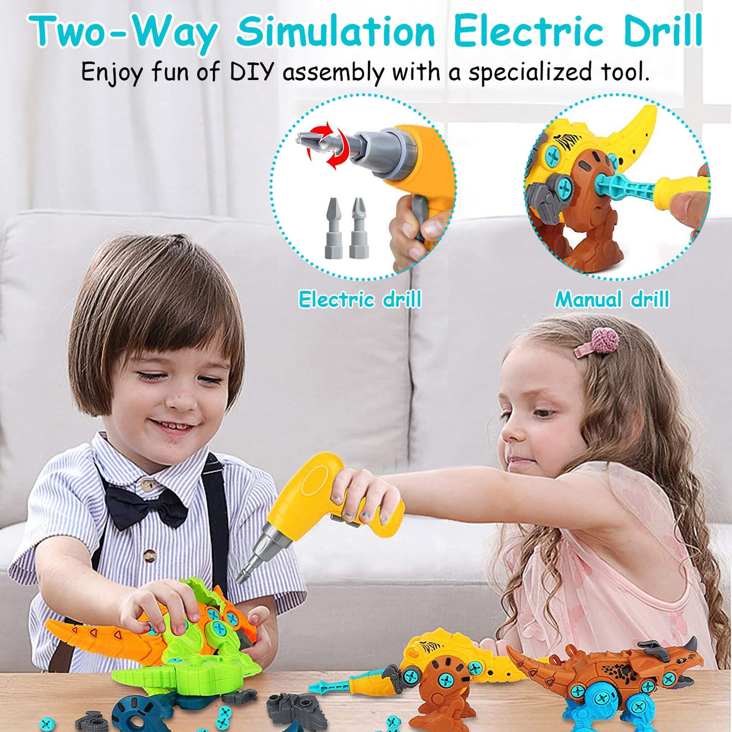 1Set Take Apart Dinosaur Toys DIY Dinosaur Construction Building Block Assembly Toys With Electric Drill For Kids 3-7 Year Old Learning Educational Gift Christmas Gift