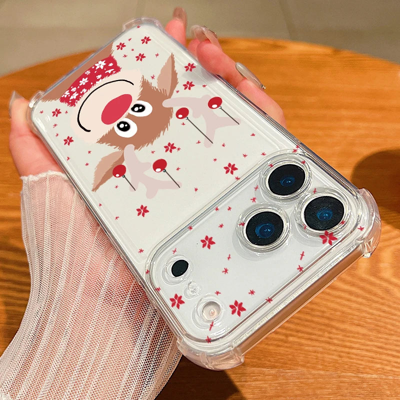 Christmas Tree Elk Phone Case For iPhone Air 17 Pro Max 16 15 Pro Max 14 13 12 Pro 11 Shockproof Soft Silicone Transparent Cover