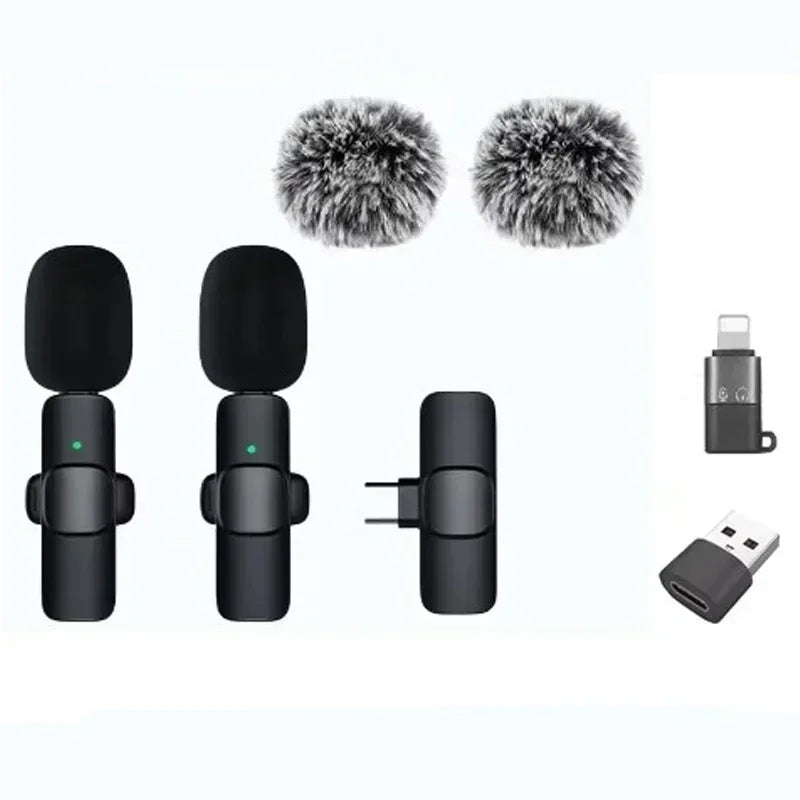 Portable Lavalier Wireless Microphone Audio Video Recording Mini Mic For iPhone Android Live Broadcast Gaming Phone With Receive