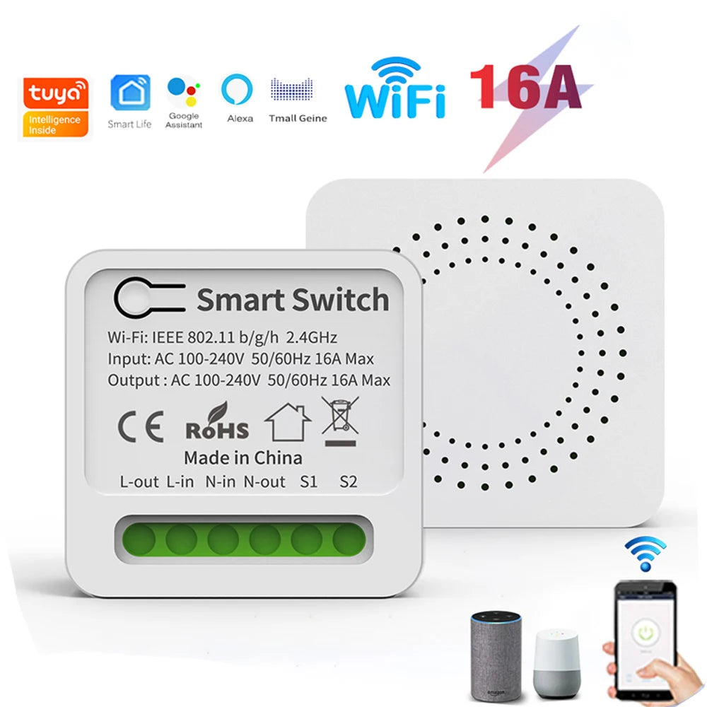16A MINI Wifi Smart Switch Breaker 2WAY Control Timer Wireless Switches Smart Home Automation Work With Tuya Alexa Google Home