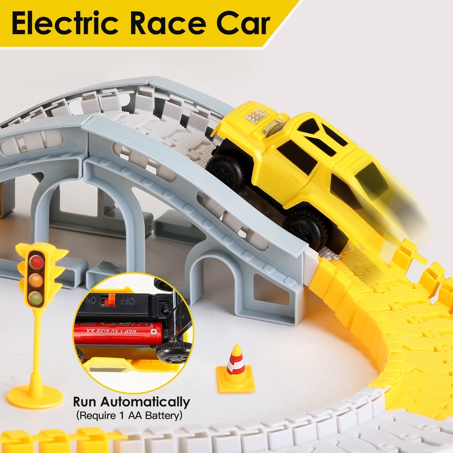 1Pc 340Pcs Construction Race Track Set Kids DIY Construction Toys STEM Flexible Car Track Playset Gift For Toddlers Boys Aged 3 4 5 6 Year Old