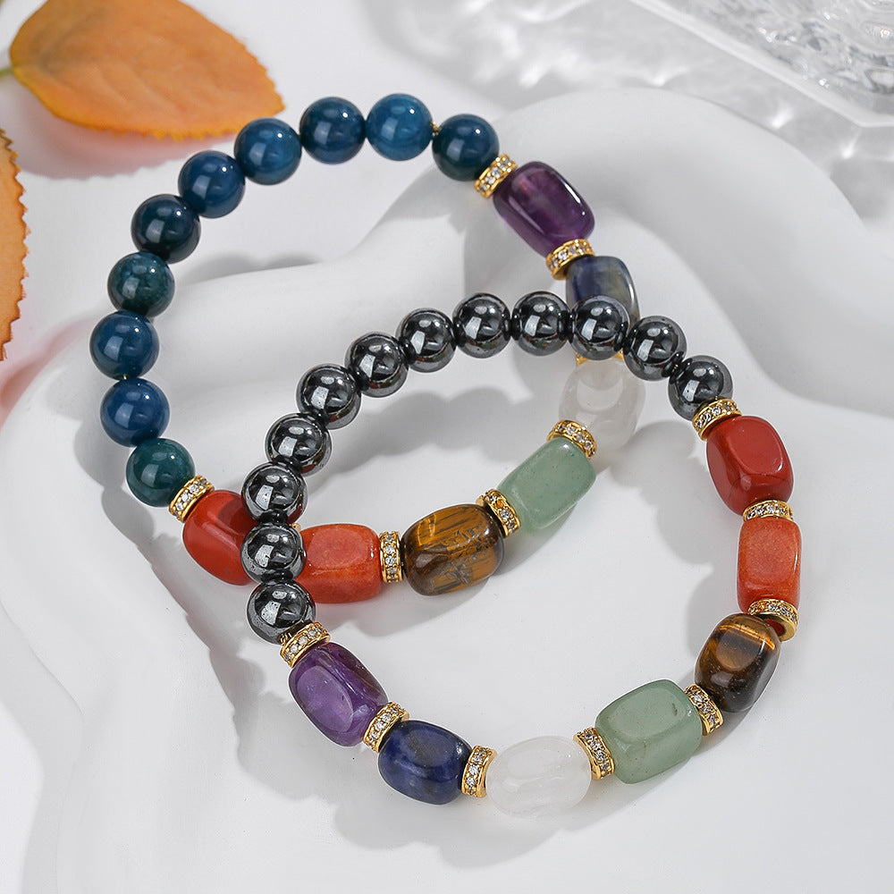 Popular Natural Crystal Bracelet Haematite Blue Phosphorus Gray Beaded Bracelet