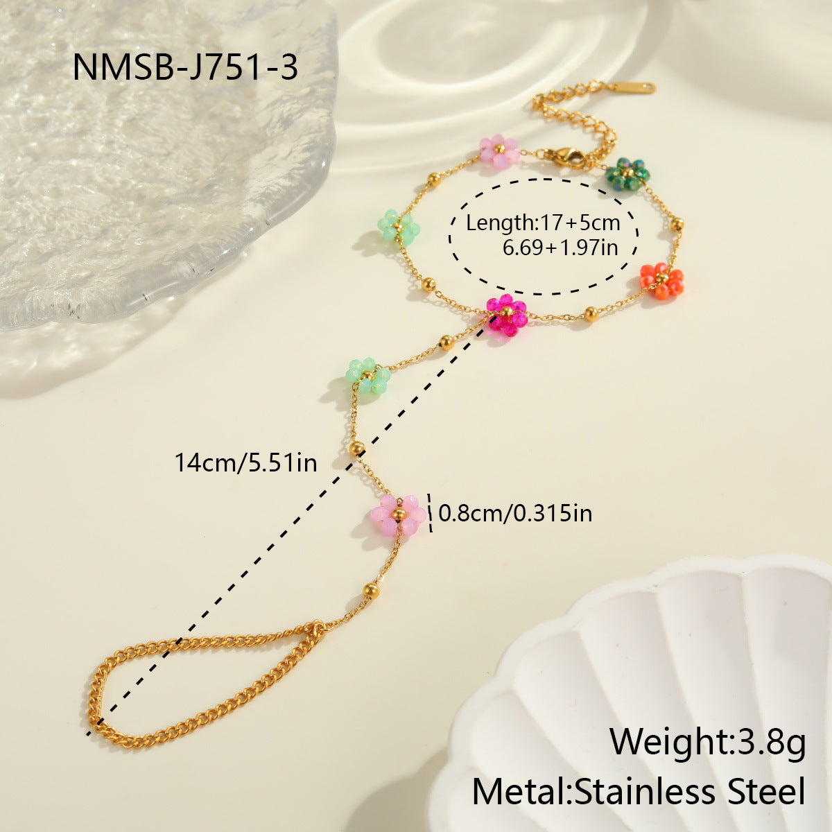 Beaded Flower Finger Ring Stainless Steel Bracelet Real Gold Electroplated Bracelet