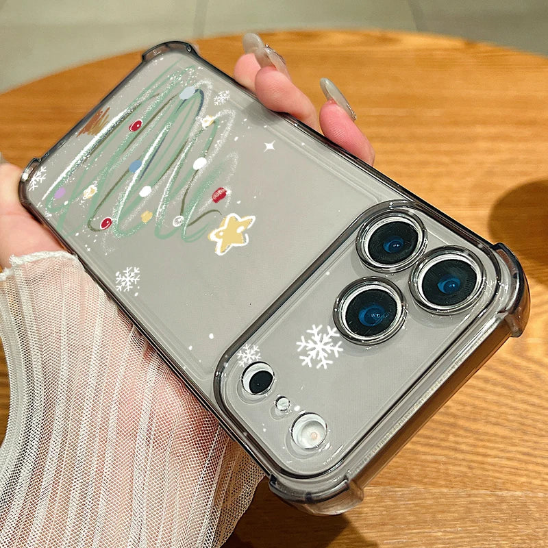 Christmas Tree Elk Phone Case For iPhone Air 17 Pro Max 16 15 Pro Max 14 13 12 Pro 11 Shockproof Soft Silicone Transparent Cover