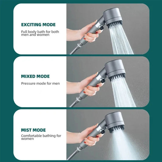 High-pressure shower head with massage brush filter 3 modes adjustable water spray Rain shower faucet Bathroom accessories