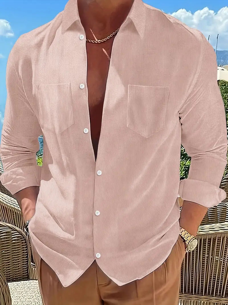 Vertical Striped Shirt Long-sleeve Solid Color Casual