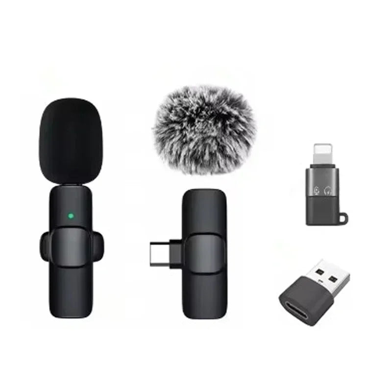 Portable Lavalier Wireless Microphone Audio Video Recording Mini Mic For iPhone Android Live Broadcast Gaming Phone With Receive