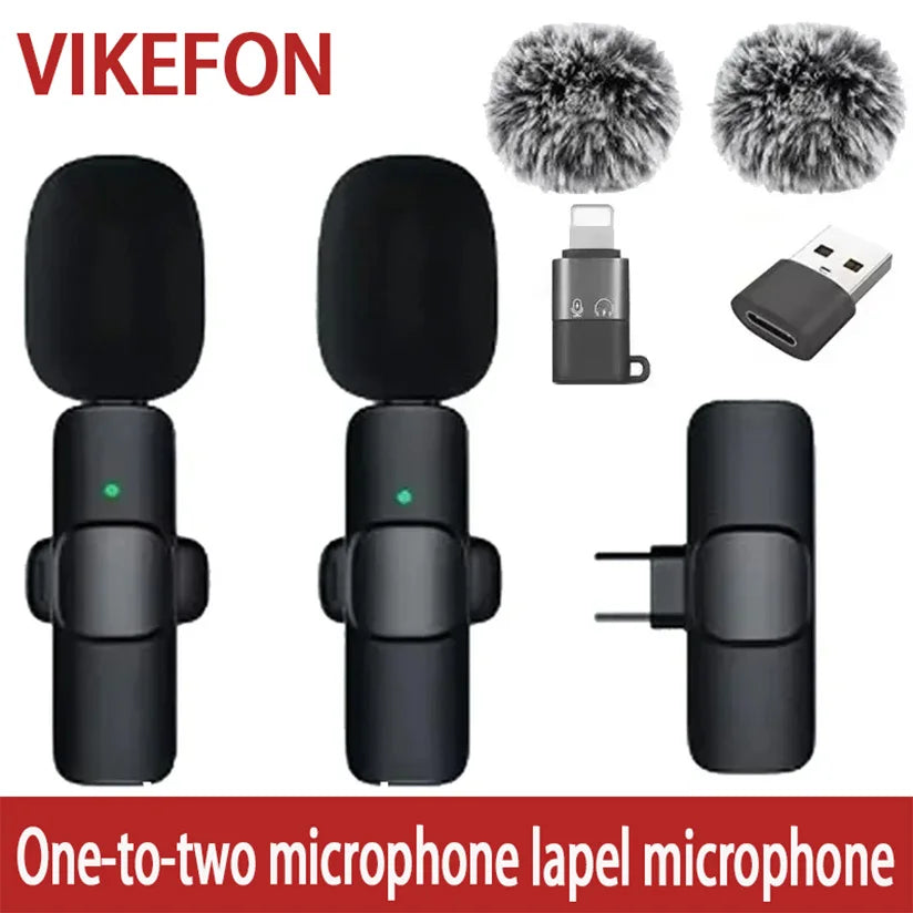 Portable Lavalier Wireless Microphone Audio Video Recording Mini Mic For iPhone Android Live Broadcast Gaming Phone With Receive
