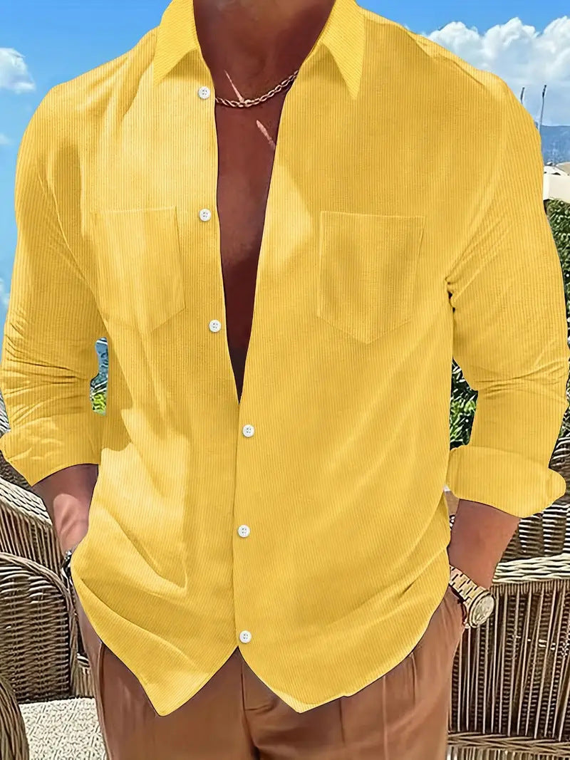 Vertical Striped Shirt Long-sleeve Solid Color Casual