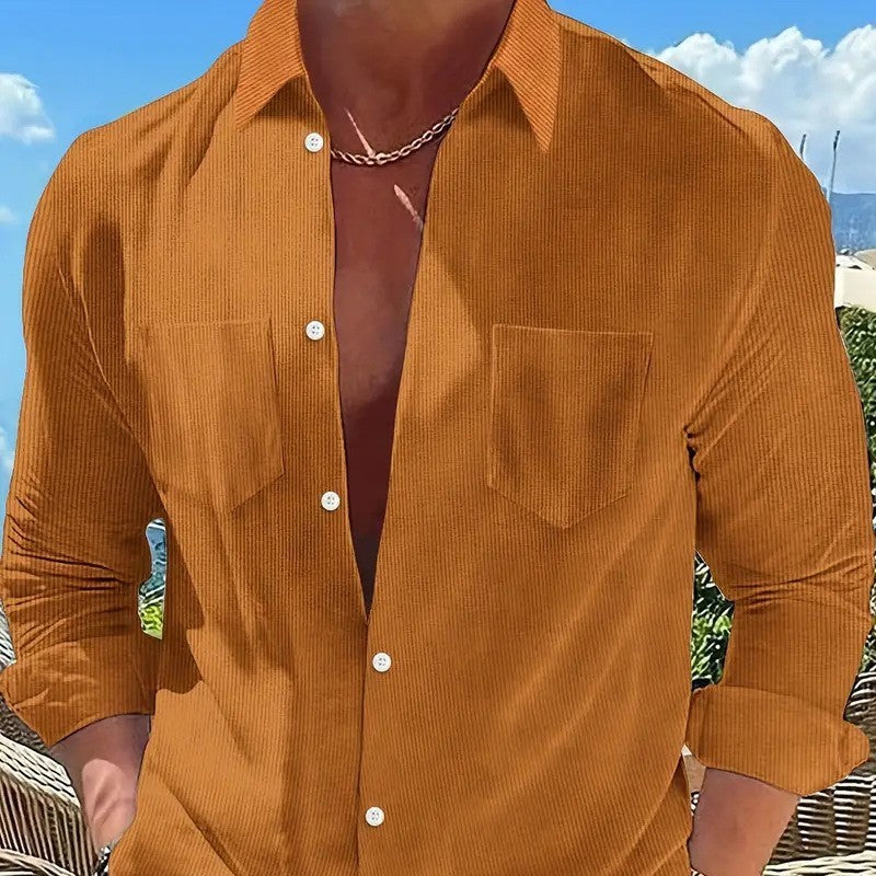 Vertical Striped Shirt Long-sleeve Solid Color Casual