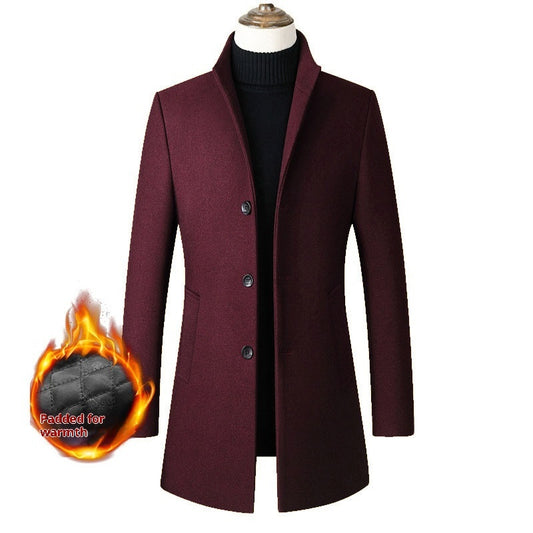 European And American Single-breasted Stand Collar Coat Cotton Padded Men's Trench Coat Woolen Coat