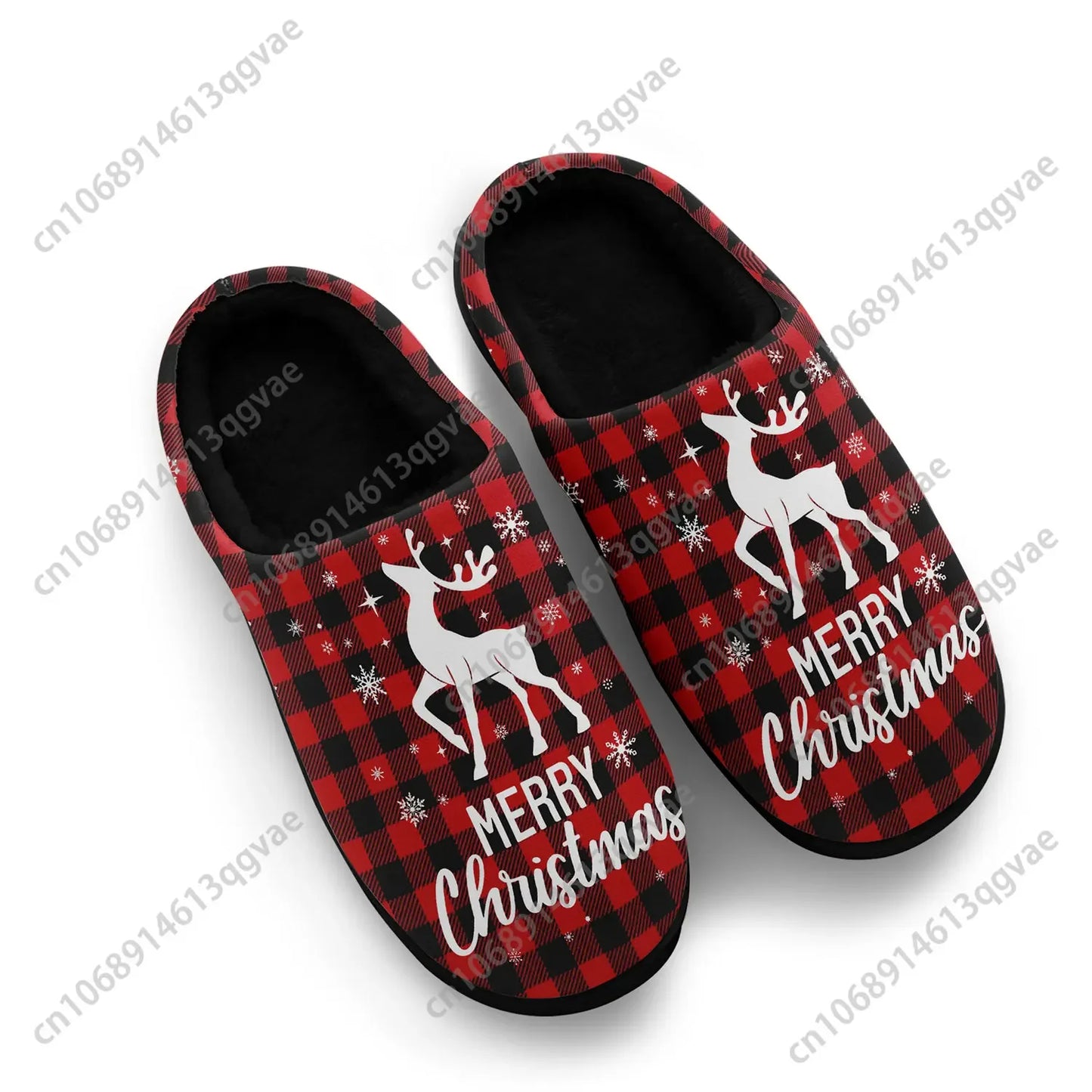 Christmas Deer Buffalo Plaid Home Cotton Slippers Mens Womens Teenager Plush Bedroom Casual Keep Warm Shoes Tailor Made Slipper
