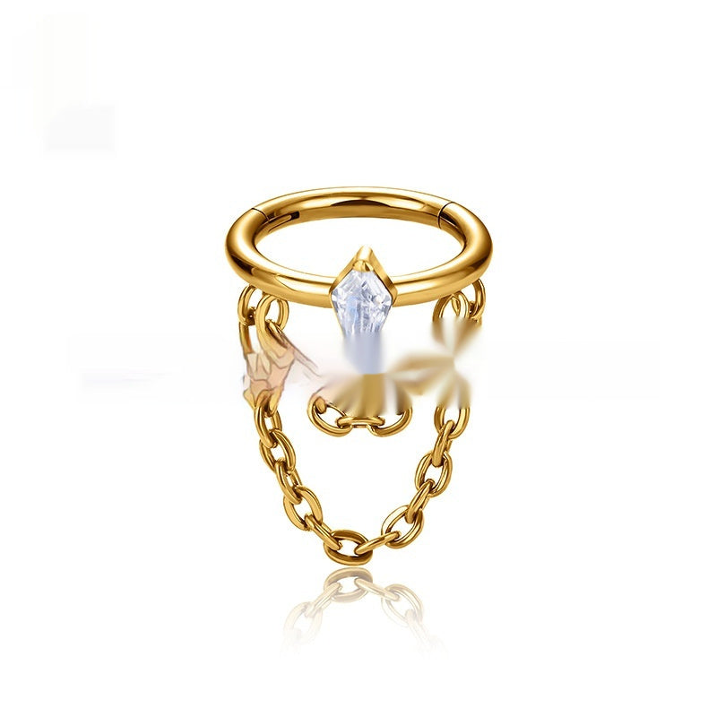 Titanium Alloy Inlaid Zircon Hanging Double Chain Ear Studs