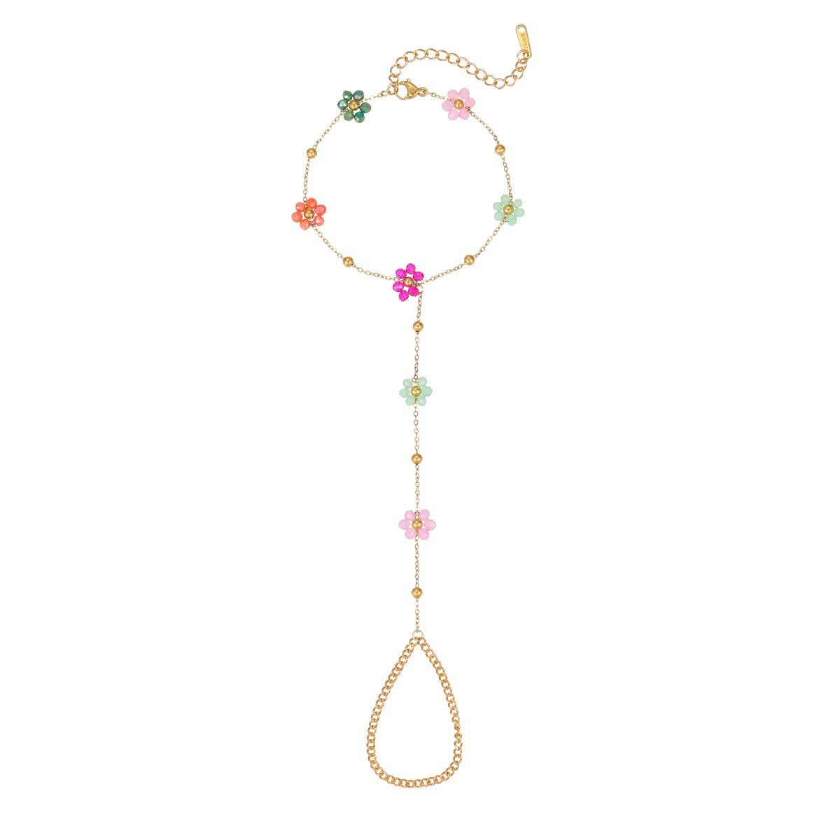 Beaded Flower Finger Ring Stainless Steel Bracelet Real Gold Electroplated Bracelet