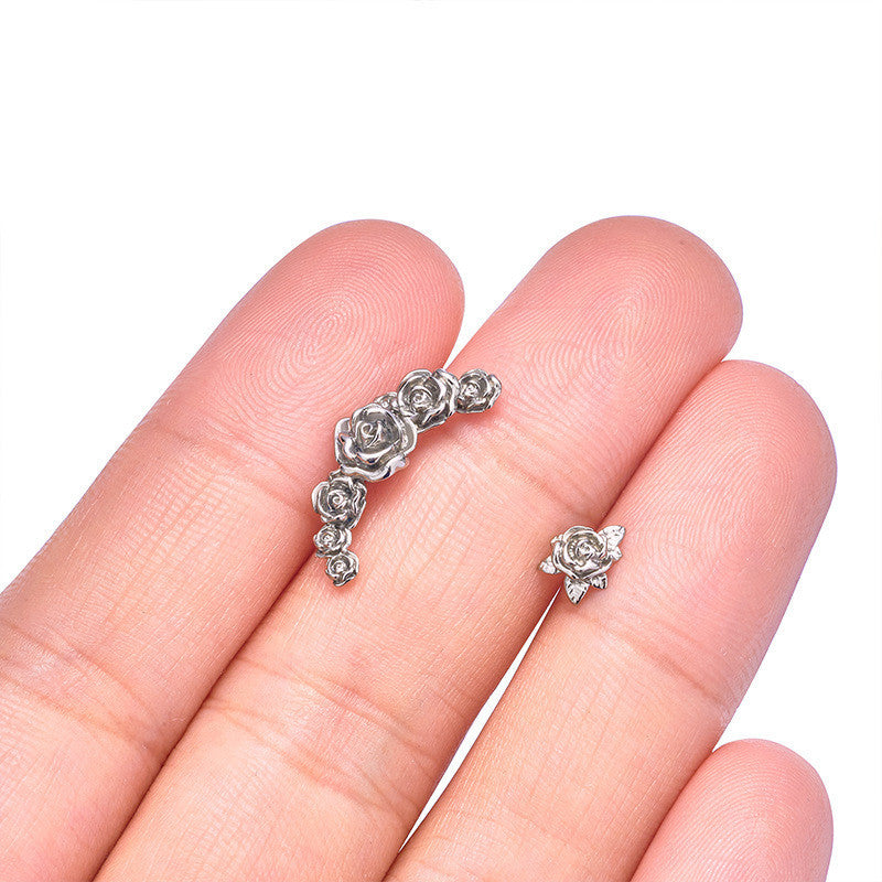 G23 Titanium Alloy Tongue Pin Thread Personality Rose Ear Bone Stud