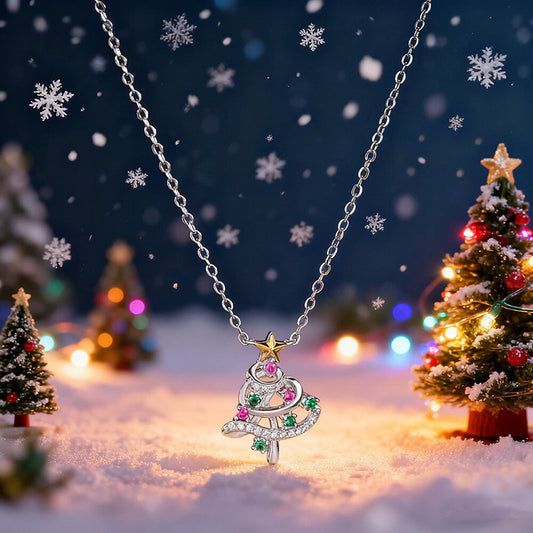 Two-tone Skirt Line Christmas Tree Necklace