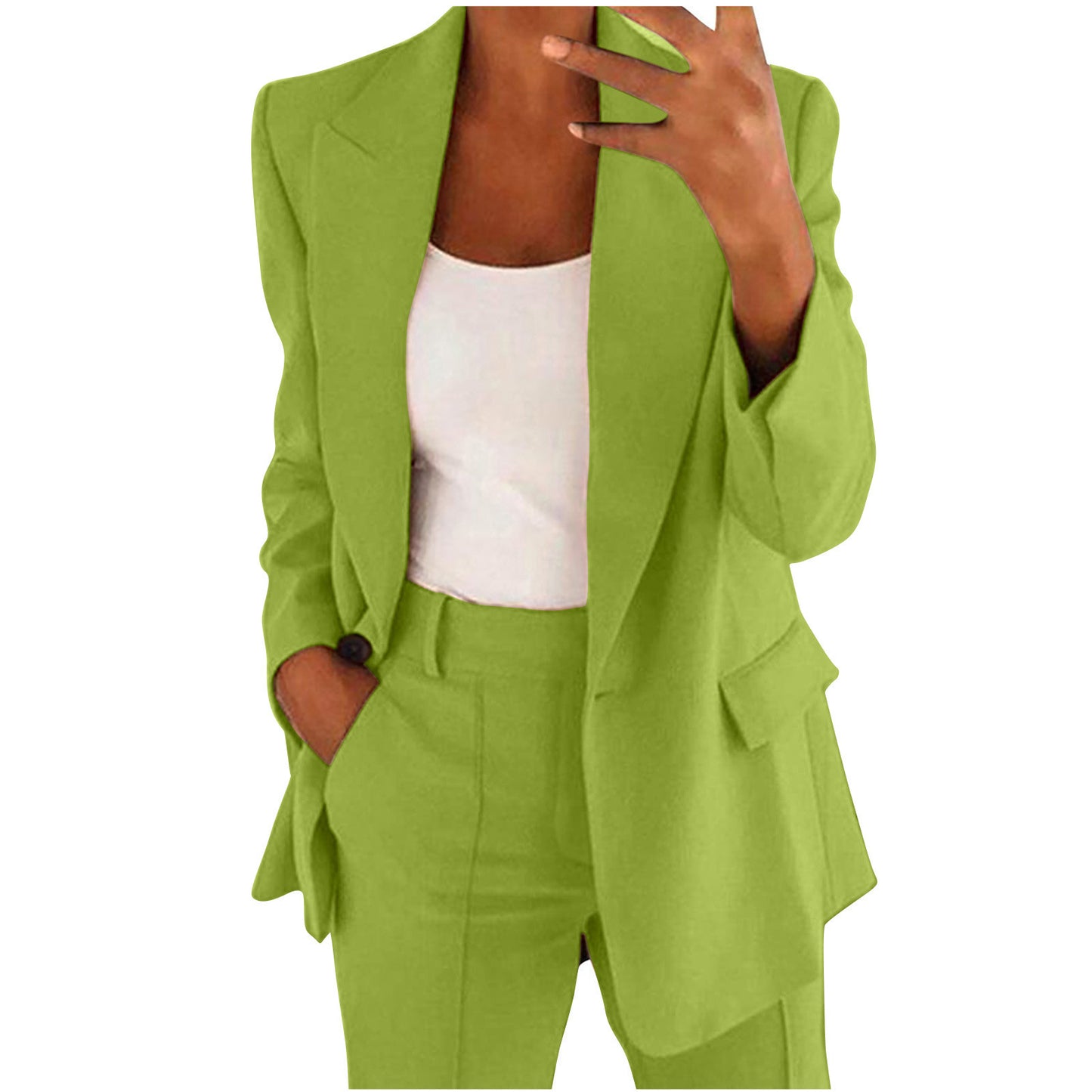 2 Piece Set  Spring Elegant Solid Long Sleeve Blazer Suit And Pants For Women Autumn Classic OL Street Outfit