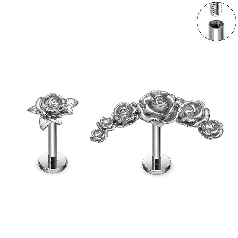 G23 Titanium Alloy Tongue Pin Thread Personality Rose Ear Bone Stud
