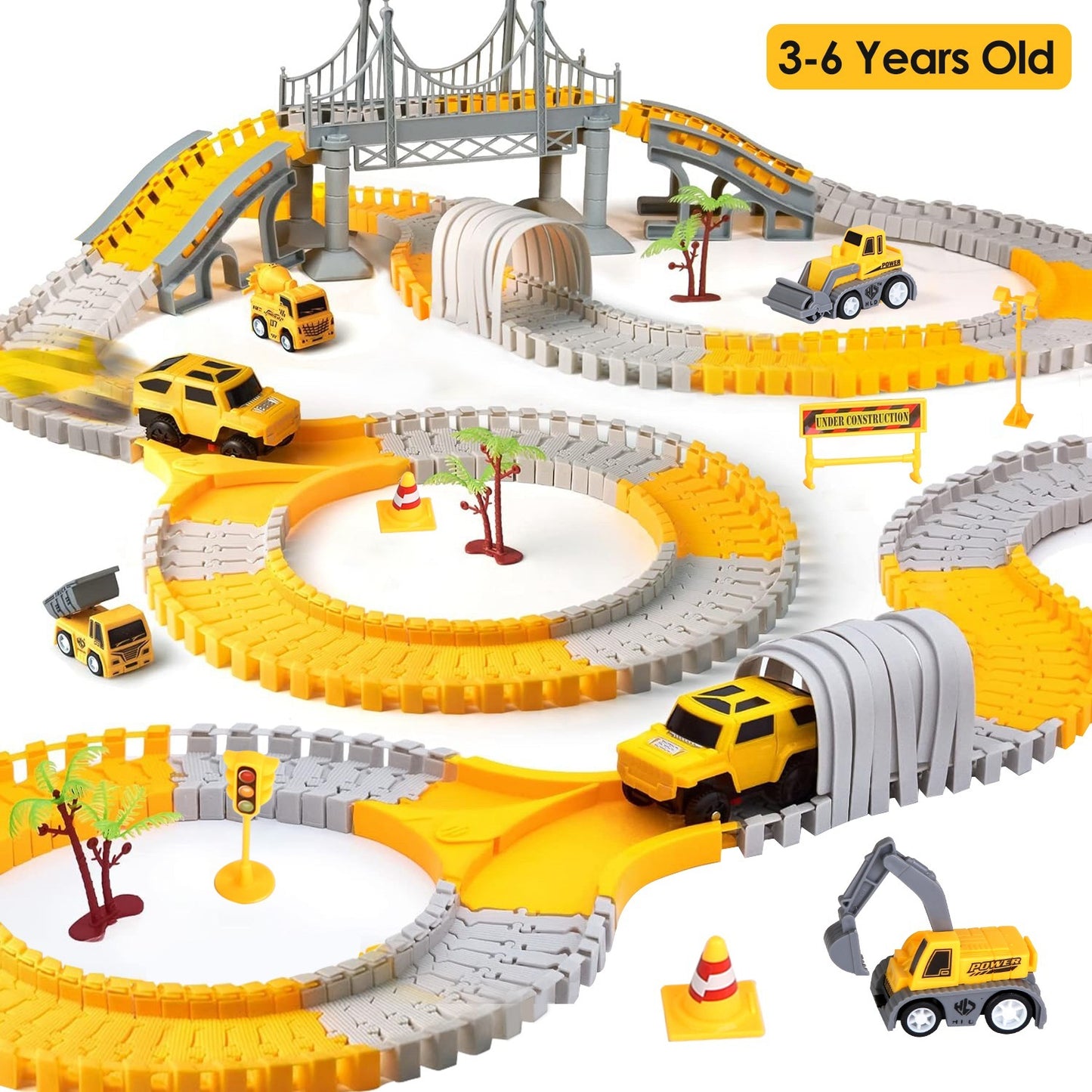 1Pc 340Pcs Construction Race Track Set Kids DIY Construction Toys STEM Flexible Car Track Playset Gift For Toddlers Boys Aged 3 4 5 6 Year Old