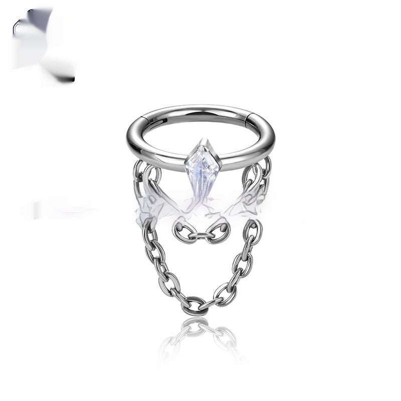 Titanium Alloy Inlaid Zircon Hanging Double Chain Ear Studs