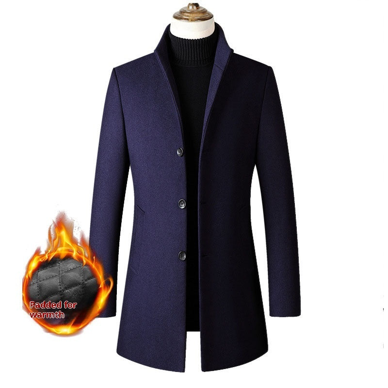 European And American Single-breasted Stand Collar Coat Cotton Padded Men's Trench Coat Woolen Coat