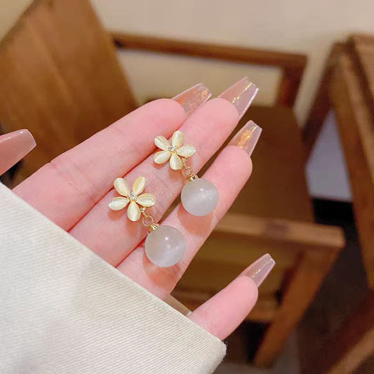 Summer Cat Eye Stone Flower Earrings