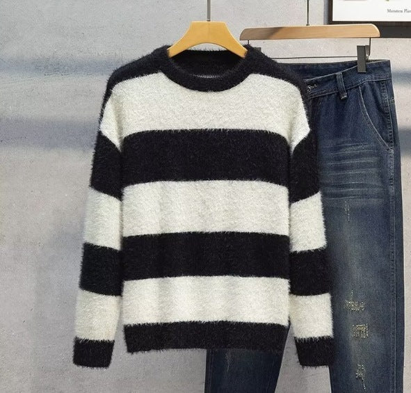 Round Neck Multicolor Design Soft Nuo Sweater Men's Autumn And Winter Lightly Mature Knitwear Loose American Retro Korean Style Coat