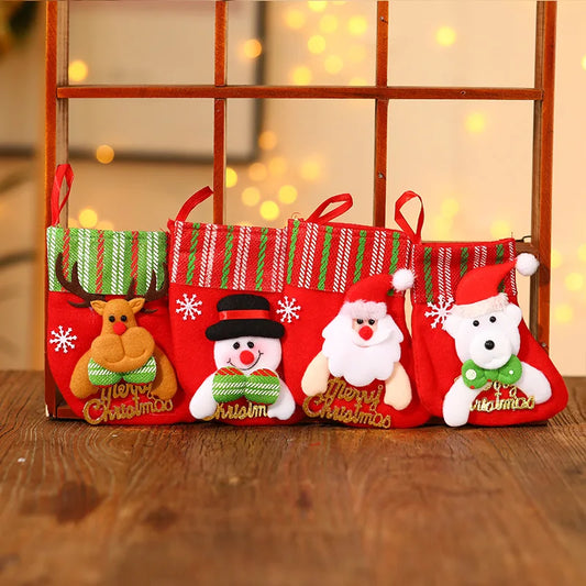 1/4pcs-Merry Christmas Socks Christmas Tree Ornaments Sack Xmas Gift Candy Bag Cute Fabrics with Multiple Styles