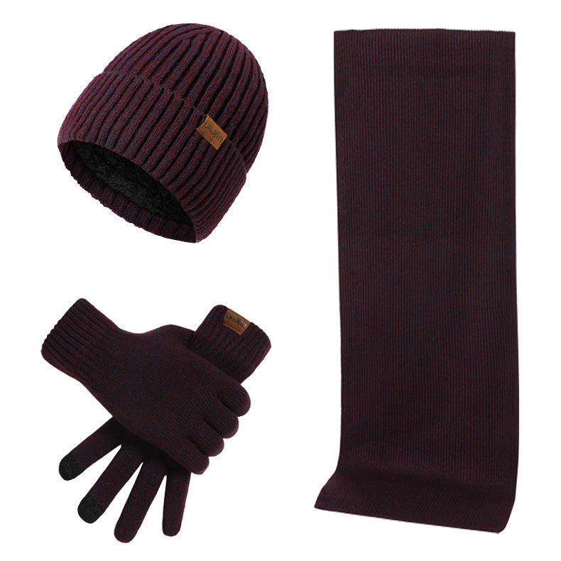 Thermal Knitting Hat Scarf And Gloves Three-piece Set