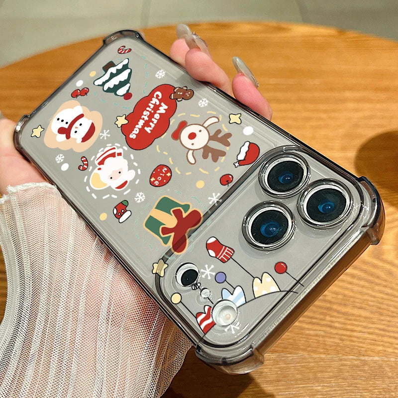 Christmas Tree Elk Phone Case For iPhone Air 17 Pro Max 16 15 Pro Max 14 13 12 Pro 11 Shockproof Soft Silicone Transparent Cover