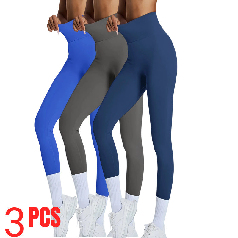 3 PACK Women's High Waisted Seamless Leggings - Butt Lifting & Tummy Control Yoga Pants, Non-See Through Workout Leggings With Soft Compression, Solid Color Activewear