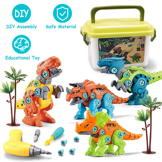 1Set Take Apart Dinosaur Toys DIY Dinosaur Construction Building Block Assembly Toys With Electric Drill For Kids 3-7 Year Old Learning Educational Gift Christmas Gift