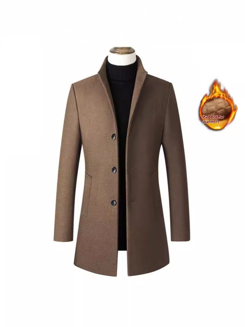 European And American Single-breasted Stand Collar Coat Cotton Padded Men's Trench Coat Woolen Coat