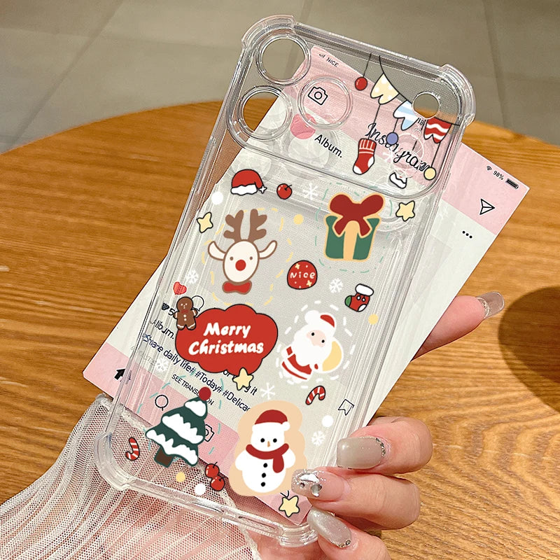 Christmas Tree Elk Phone Case For iPhone Air 17 Pro Max 16 15 Pro Max 14 13 12 Pro 11 Shockproof Soft Silicone Transparent Cover