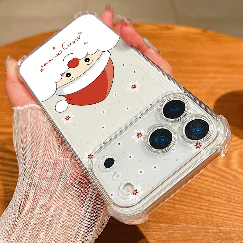 Christmas Tree Elk Phone Case For iPhone Air 17 Pro Max 16 15 Pro Max 14 13 12 Pro 11 Shockproof Soft Silicone Transparent Cover