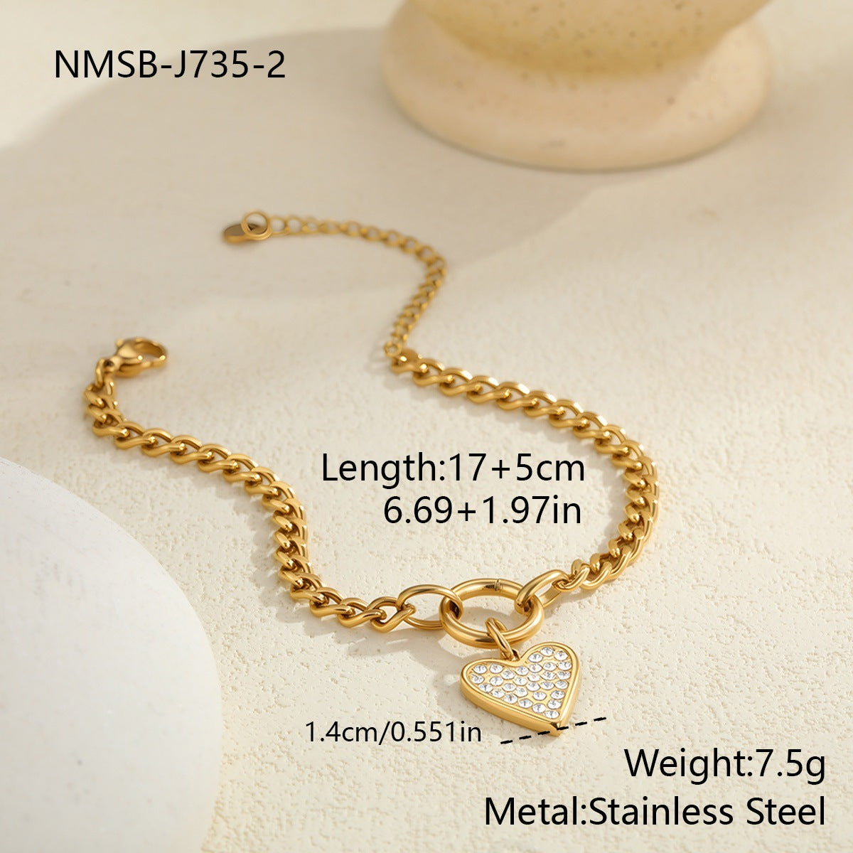 Fashion Heart Shape With Diamond  Baroque Pearl Stainless Steel Bracelet