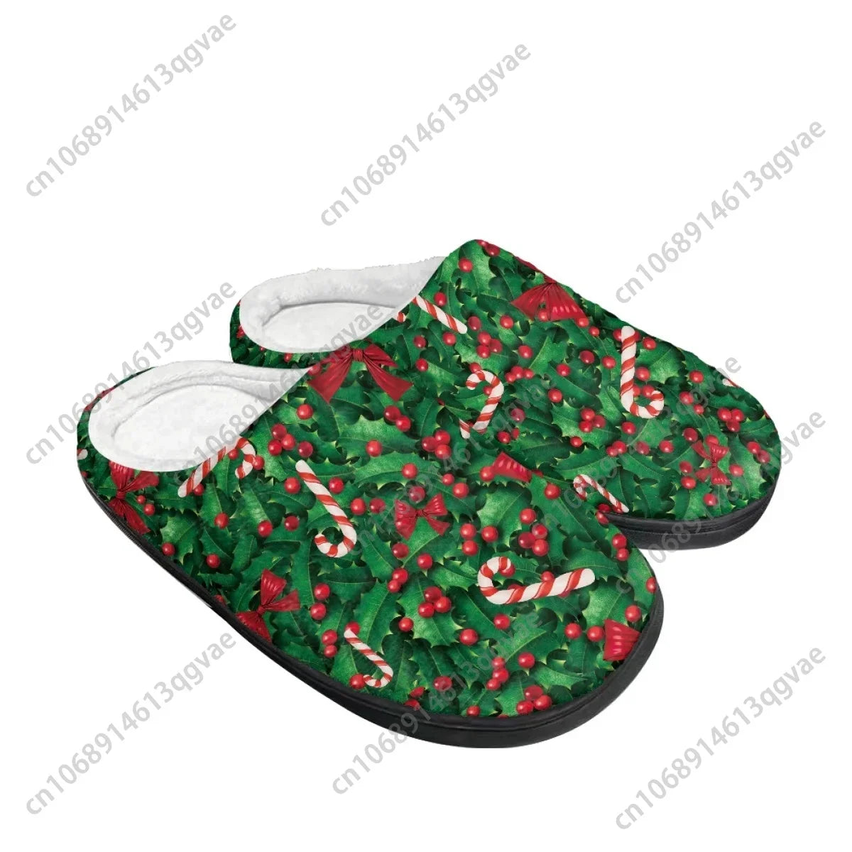 Christmas Green Tree Christmas Balls Pattern Home Cotton Slippers Mens Womens Teenager Plush Bedroom Keep Warm Custom Slipper